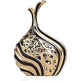 Black and Gold 15 inch Floor Standing Large vase with Unique skeletonized Large vase Pampas Grass Decoration for Living Room, Home Office Porch Shelves on Floor entryway Entrance Tabletop Decoration.