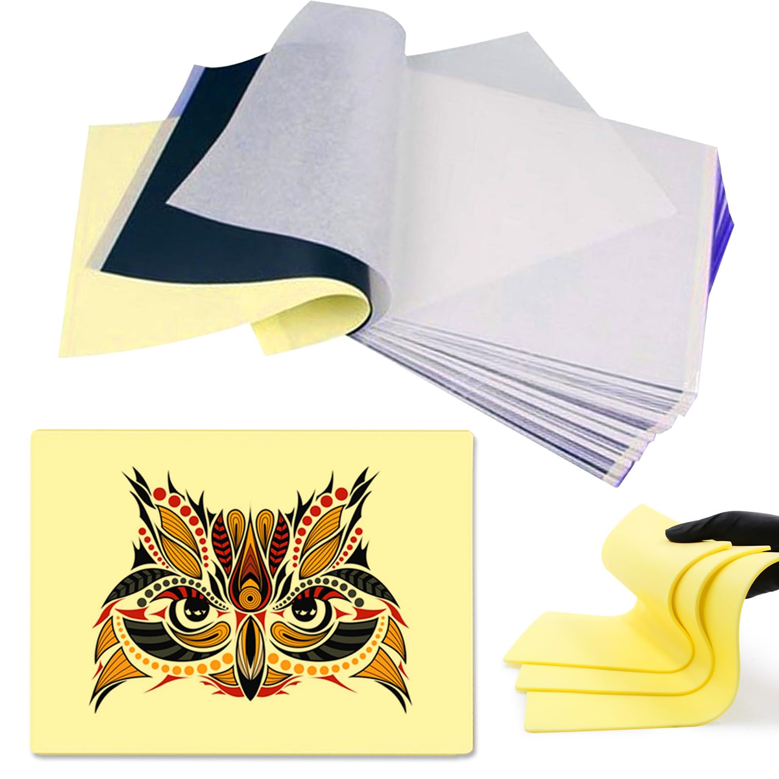 Emalla 3pcs 3mm Tattoo Fake Skin A4 & 15pcs Stencil Paper Tattoo Transfer Set Practice Skin with Transfer Paper