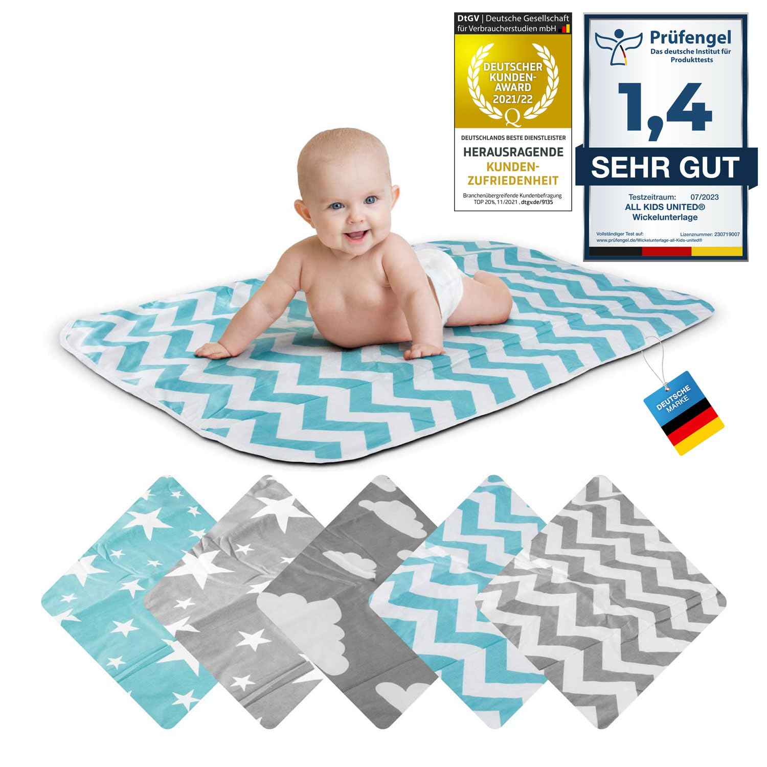 Changing mat Baby Changing mat Baby Changing Blanket pad for Babies and Toddlers; Breathable, Washable, Reusable; 50 x 70 cm (Zigzag Blue)
