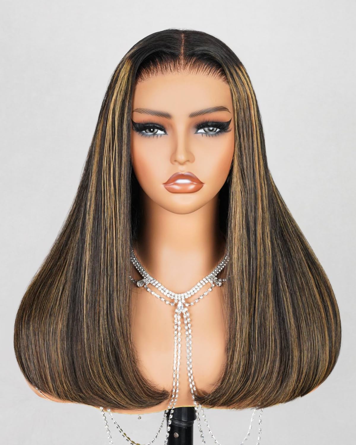 MEGALOOK Highlight Balayage Straight Wig Salon-Quality Ready to Go Glueless Wigs Human Hair 5×6 Pre Cut HD Lace Front Wigs Human Hair Real Pre plucked Bleached Tiny Knots Wig 16 Inch — image 1