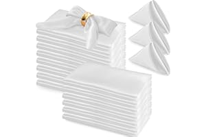 RUDONG M 72 Pack White Satin Napkin, 17 x 17 Inch Square Cloth Napkins, Soft Fabric Napkin with Scalloped Edges, Reusable & Washable Dinner Table Napkins for Weddings, Banquet, Parties Decoration
