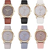 CdyBox Women Wholesale 6 Pack Leather Band Watches Frosted Engraved Dial Quartz Wrist Watch for Ladies