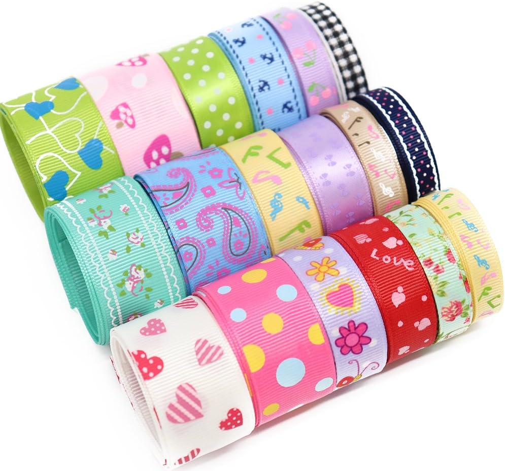 12y/lot 1y/style multicolor random assortment 6-25mm Grosgrain and Satin Ribbon (Random Mixed 1)