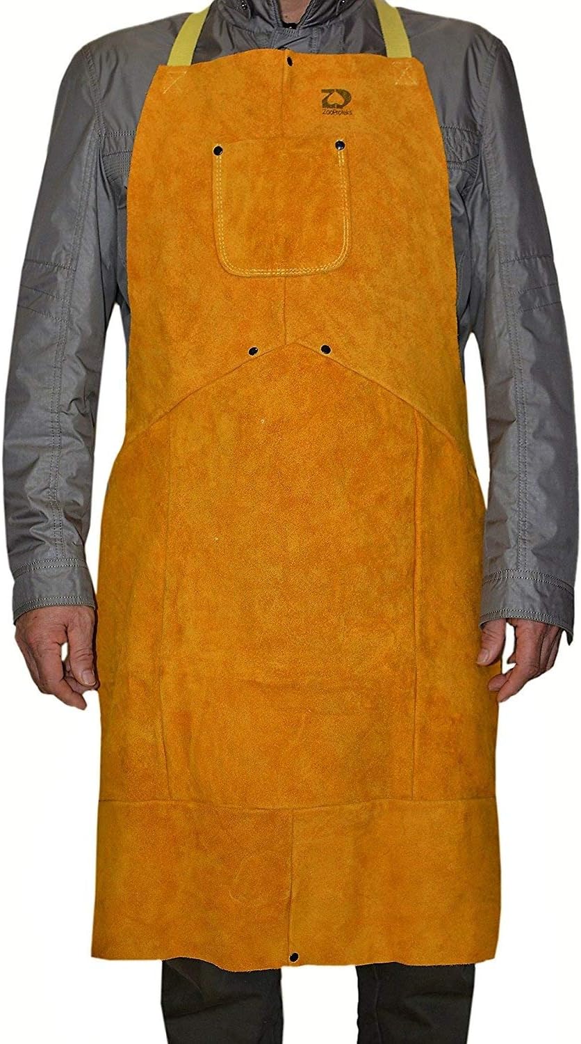 ZaoProteks ZP4001 Cowhide Leather Heat Resistant Welding Apron, Work Apron, Work Apparel with Bib Pocket --- Great for Welding , Barbecue , Grinding , Woodturning and so on