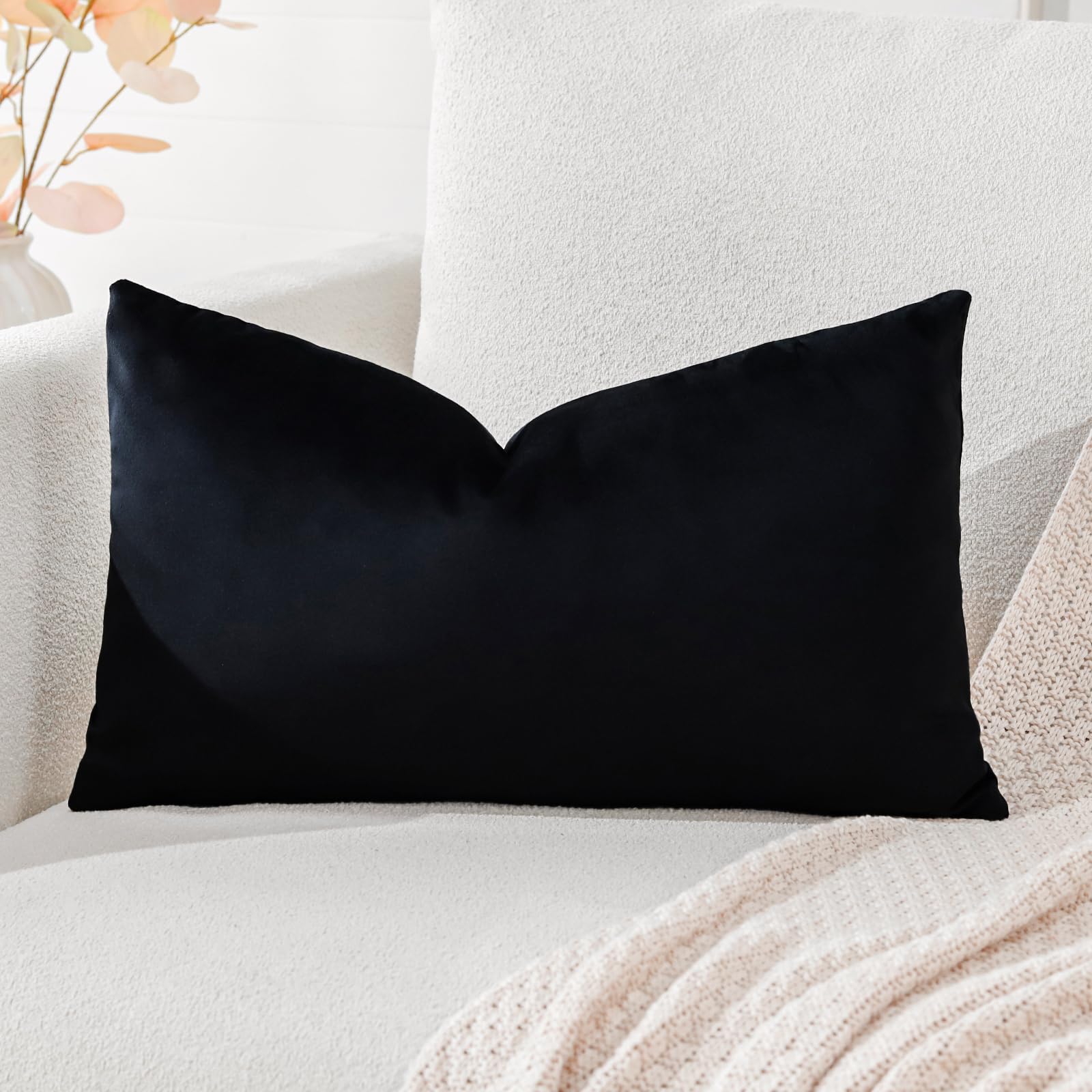 Artscope Luxury Velvet Cushion Covers Super Soft Decorative Rectangle Throw Pillow Covers Case Cushion Covers for Sofa Couch Bedroom Car Decor 40x60cm Black