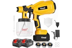 Yireal Cordless Paint Sprayer Gun with Battery 2 of 2000mAh 3 Copper Nozzles 2 of 800ML Containers HVLP Paint Sprayer for House Painting Furniture Cabinets Fence Wall Home and Outdoor
