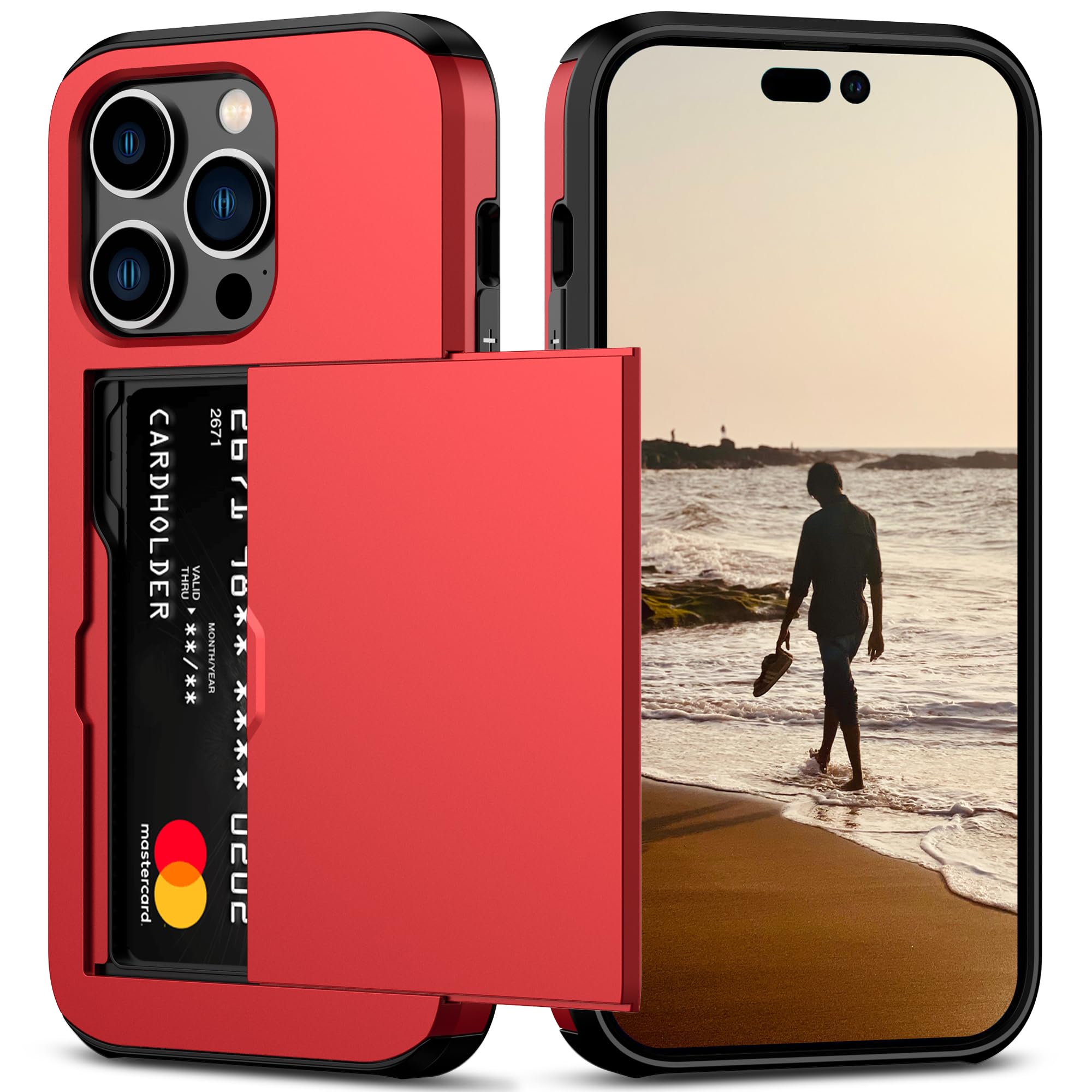 View 1 of *USED*
Nvollnoe for iPhone 14 Pro Case with Card Holder Heavy Duty Protective Dual Layer Shockproof Hidden Card Slot Slim Wallet Case for iPhone 14 Pro for Women&Men(Red)
