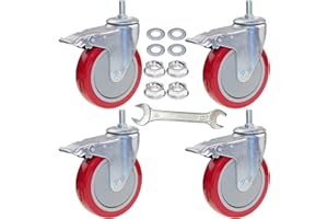 DICASAL 5 Inch Heavy Duty Stem Casters 360 Degree Swivel Thread Wheels with Metric Size M12-1.75 Screw Bolt Double Locking Brake Castor Wheel Load Capacity Upto 1200 Lbs Pack of Four