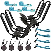 2 Pairs Heavy Duty Kayak Rack-Includes 4 Pcs Ratchet Tie-Mount on Car Roof Top Crossbar-Easy to Carry Kayak Canoe Boat Surf Ski (J-Bar Rack)