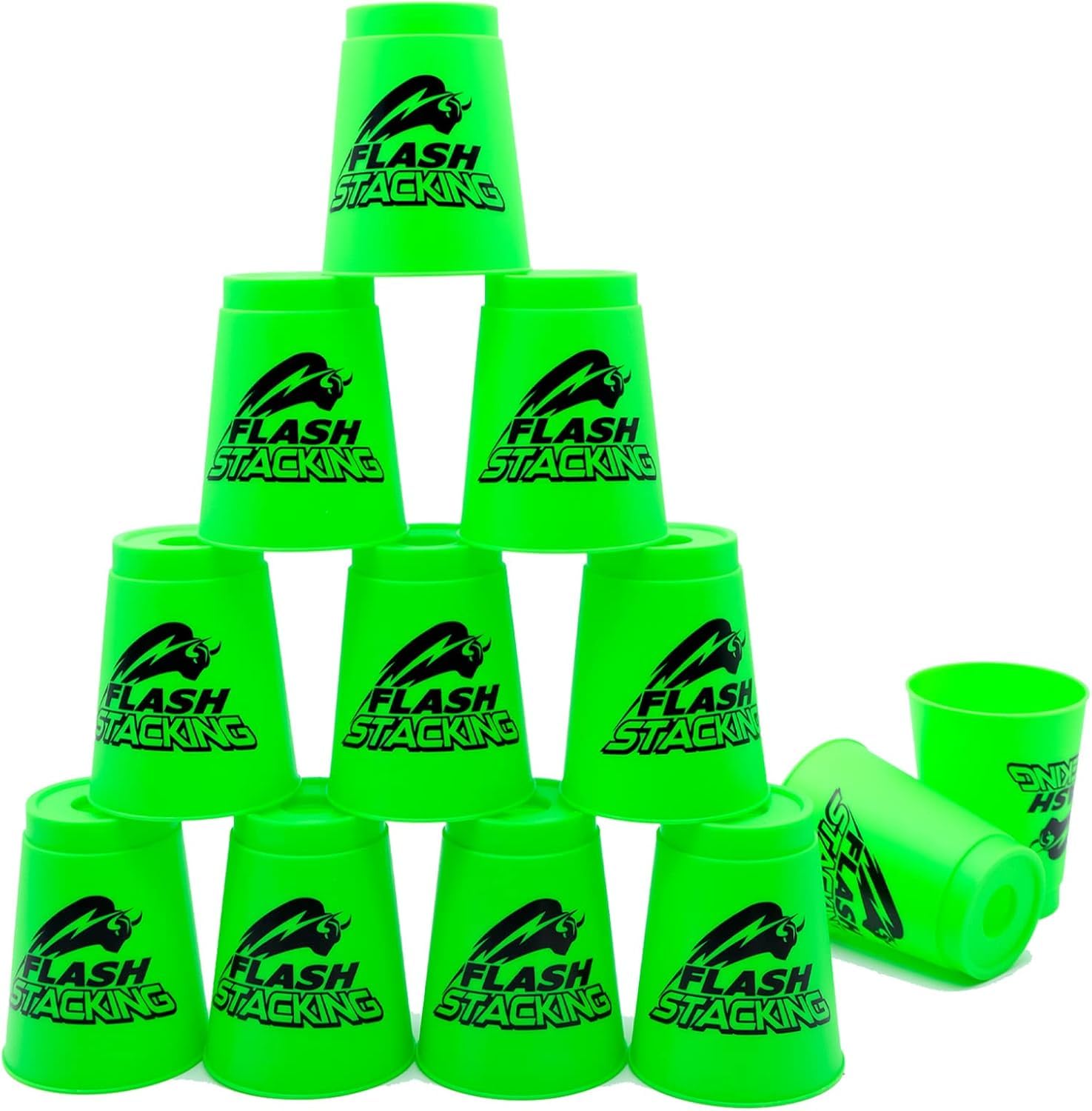 AMJKEJI 12 Pcs Speed Stacking Cups, Sports Stacking Cups, Quick Stack Cup for Adult Develop Hand-eye Coordination, Enhance Concentration, Cultivate Patience and Perseverance (Green) — image 1