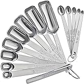 Stainless Steel Measuring Spoons Set of 14 with Leveler, Rectangular Teaspoon & Tablespoon Measuring Spoons for Dry & Liquid Ingredients, Slim Design Fits in Spice Jars