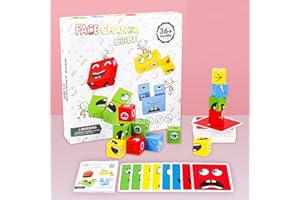 PAJOJOQA Expression Puzzle Building Cubes Wooden Face-Changing Magic Cube Building Blocks Matching Game Logical Thinking Training Brain Toy Borad Games Educational Montessori Toys (B)