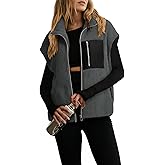 Dokotoo Womens Fleece Jacket Vest Sleeveless Fuzzy Sherpa Jackets Zip Up Oversized Casual Coats Fall Winter Womens Tops 2025