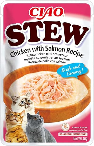 INABA Churu Stew Cat Treats Chicken Salmon 40g Rich Creamy Low Cal