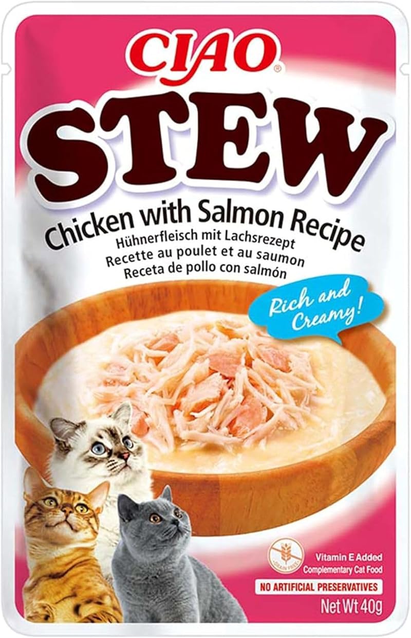 INABA Churu Stew Cat Treats Chicken Salmon 40g Rich Creamy Low Cal