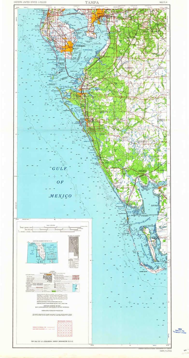 YellowMaps Tampa FL topo map, 1:250000 Scale, 2 X 1 Degree, Historical, 1960, Updated 1960, 37.8 x 19.7 in