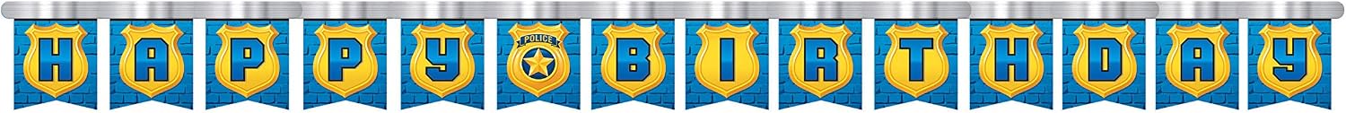 Creative Party PC329277 Police Theme Party “Happy Birthday” Jointed Banner-1 Pc, Paper, Blue One Size
