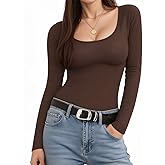 MANGOPOP Long Sleeve Shirts for Women Slim Fitted Scoop Neck Top Fleece Thermal Undershirts Base Layer Going Out Trendy 2025