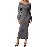 Off Shoulder Sweater Knit Long Dress Long Sleeve Ribbed Maxi Casual Wedding Guest Bodycon Fall Dresses for Women 2025