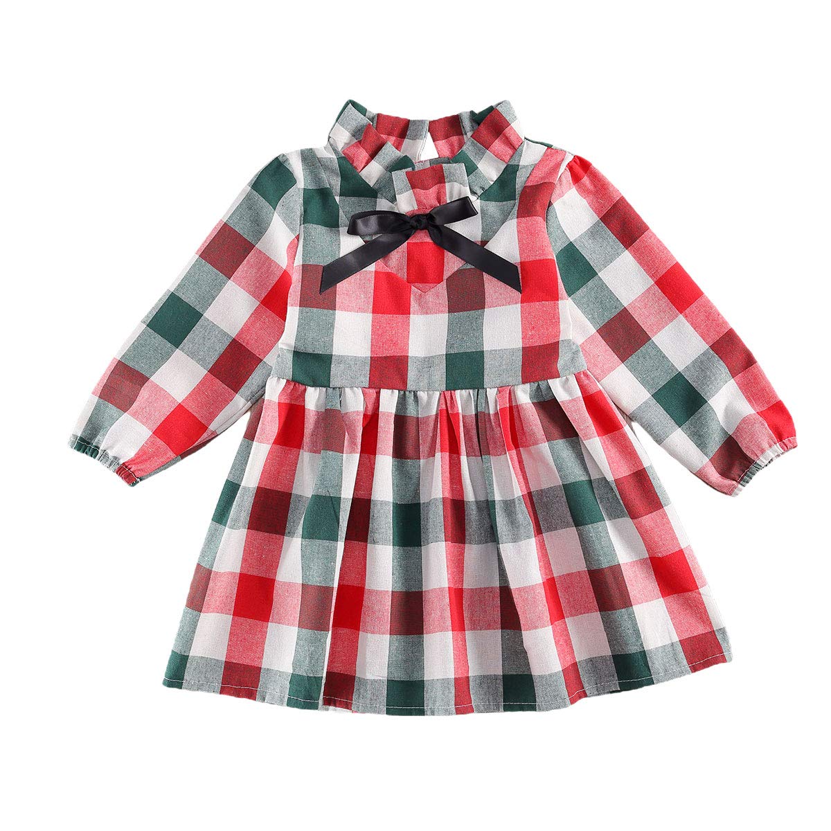 Buy Toddler Baby Girl Christmas Dress Plaid Long Sleeve Belted Dress