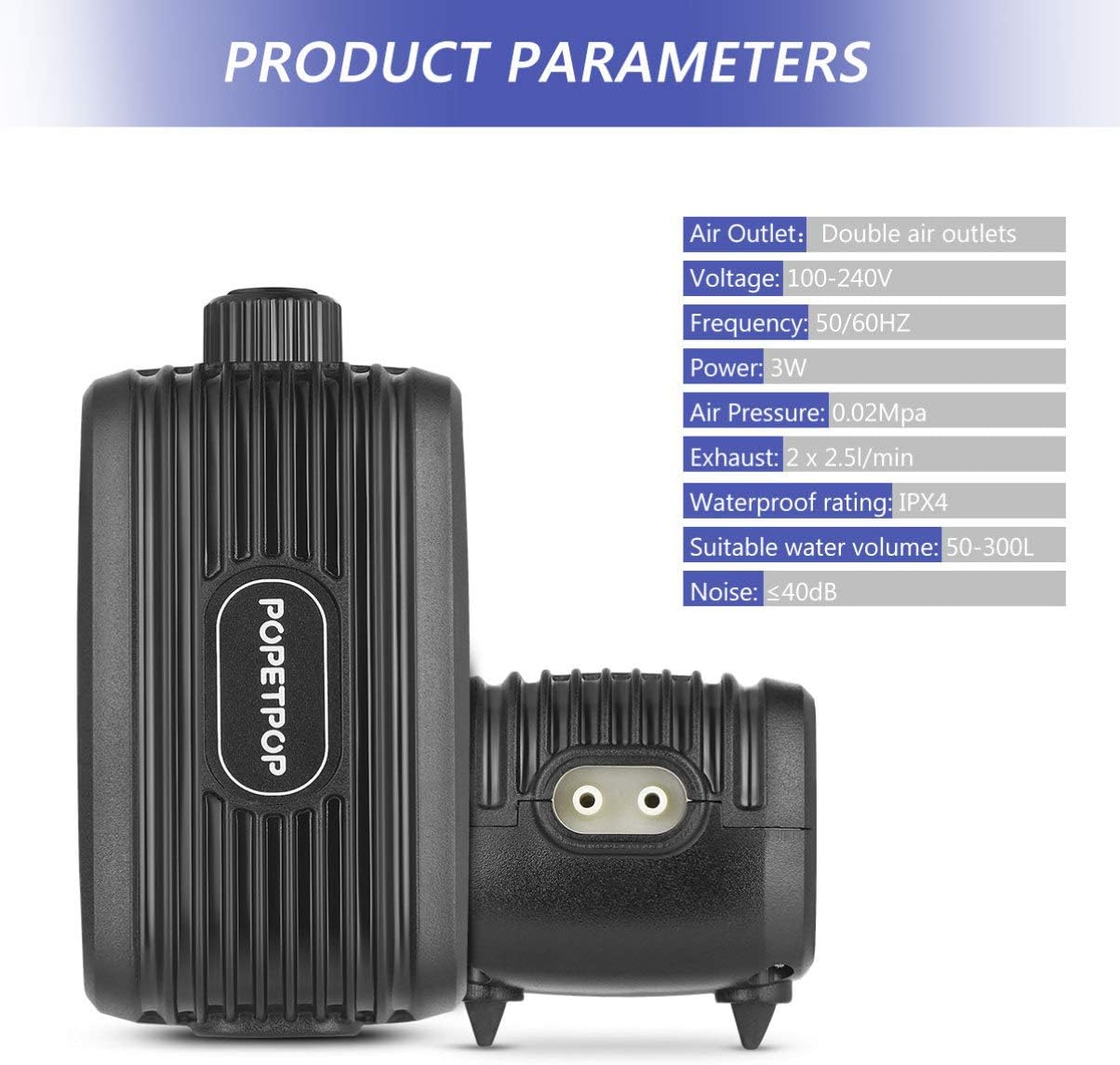 Aquarium Air Pump Double Outlets Adjustable Fish Tank Oxygen Pump with Accessories Air Stone Check Valve and Tube, 2x 2.5L/min - Image 3