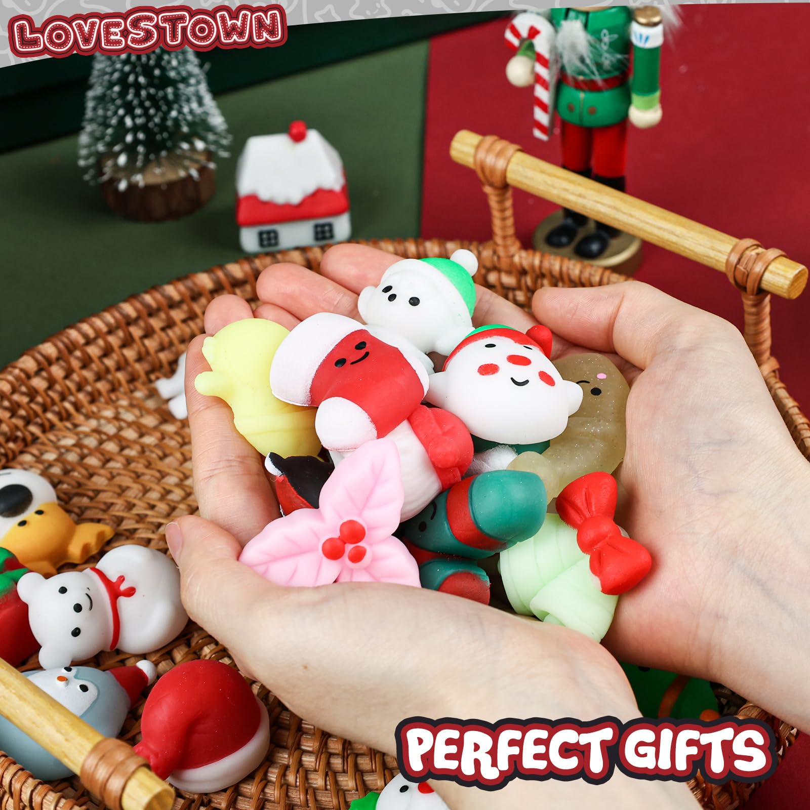 LovesTown 30PCS Stress Toys, Christmas Mochi Toys Mini Christmas Fidget Sensory Toys for School Classroom Rewards Carnivals 1.2 - 2 Inch