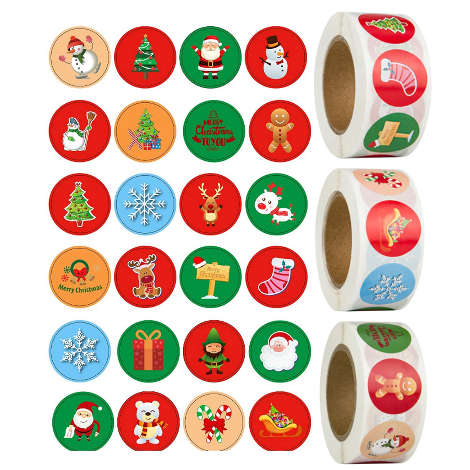 Christmas Stickers, 3 Rolls Christmas Gift Tag Xmas Stickers Labels Xmas Merry Stickers Art Crafts Scrapbooking Santa Claus Snowflake Reindeer Christmas Tree
