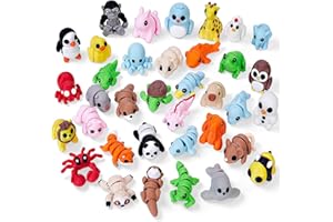 AOUSIN 36 PCS Mini 3D Printed Animals Figurines Set, Adorable Articulated Flexible Desk Pets for Kids, Wild, Zoo & Sea Creatures, Christmas Party Favors Stocking Stuffers, Classroom Rewards (Mix Animals)