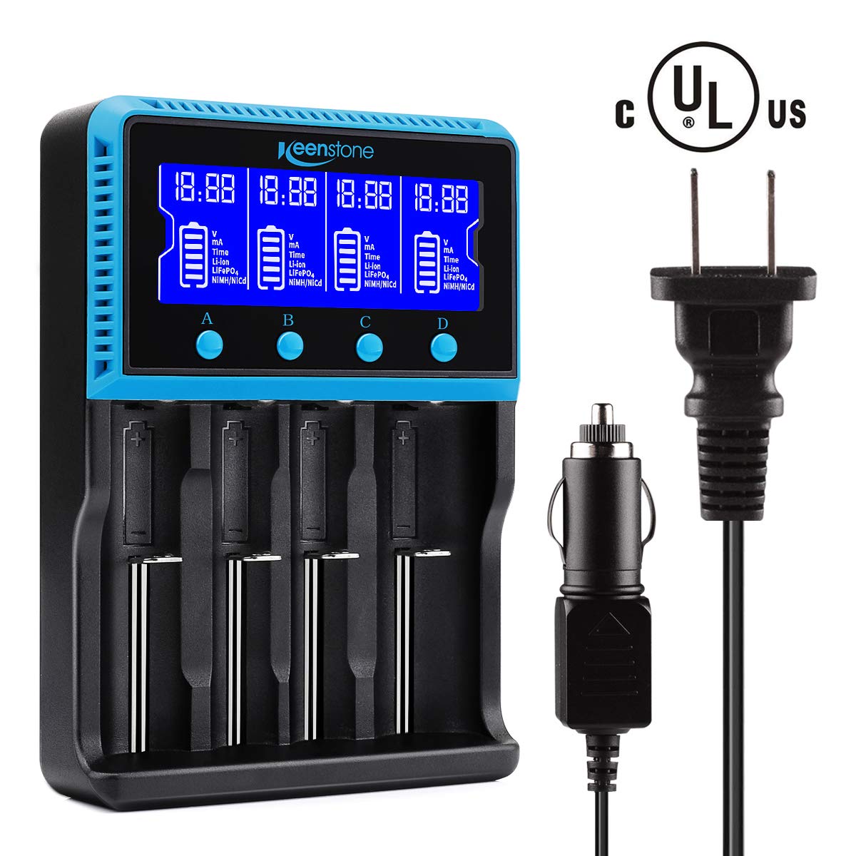 18650 Battery Charger, Keenstone Smart Universal Charger LCD Display for Rechargeable Batteries Ni-MH Ni-Cd AA AAA Li-ion LiFePO4 IMR 10440 14500 16340 RCR123A 26650
