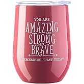 DIVERSEBEE Inspirational Thank You Gifts for Women, Mom, Sister, Wife, Coworker, Nurses, Best Friend, Encouragement Birthday Wine Gifts - Insulated Wine Tumbler Cup with Lid (Ruby)