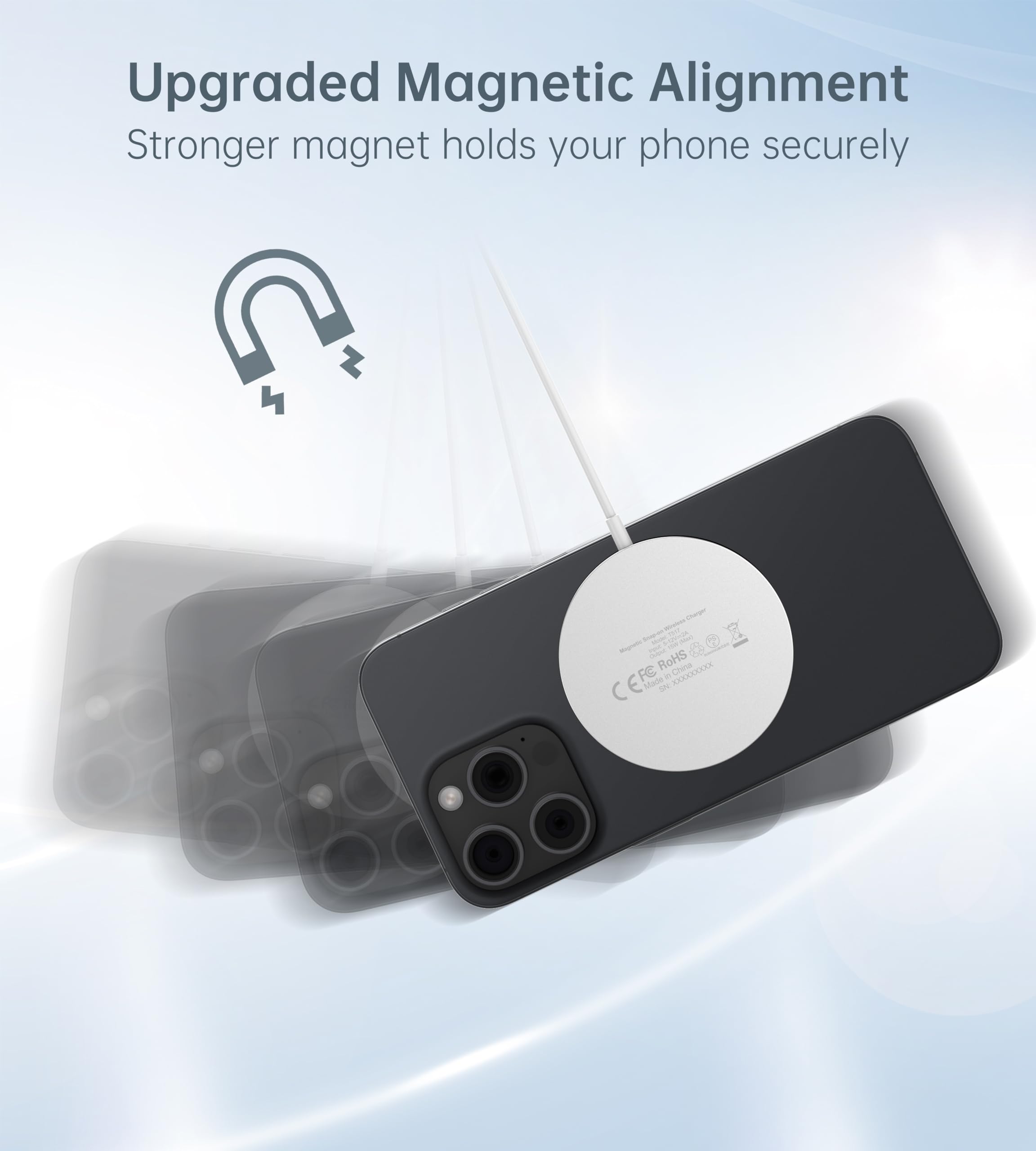 Magnetic Wireless Charger for iPhone 17/16/15/14/13/12 - Mag Charger+20W USB C Adapter, Fast Wireless Charging Stand/Pad with 5ft USB-C Cable for iPhone 17/16/15/14/13/12 Pro Max Plus Mini Air, Airpod