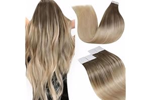 LaaVoo Tape in Hair Extensions Blonde Balayage Tape in Hair Extensions Human Hair 18inch Brown to Ash Blonde Mix Platinum Blonde Hair Extensions Tape in Human Hair 50g 20pcs