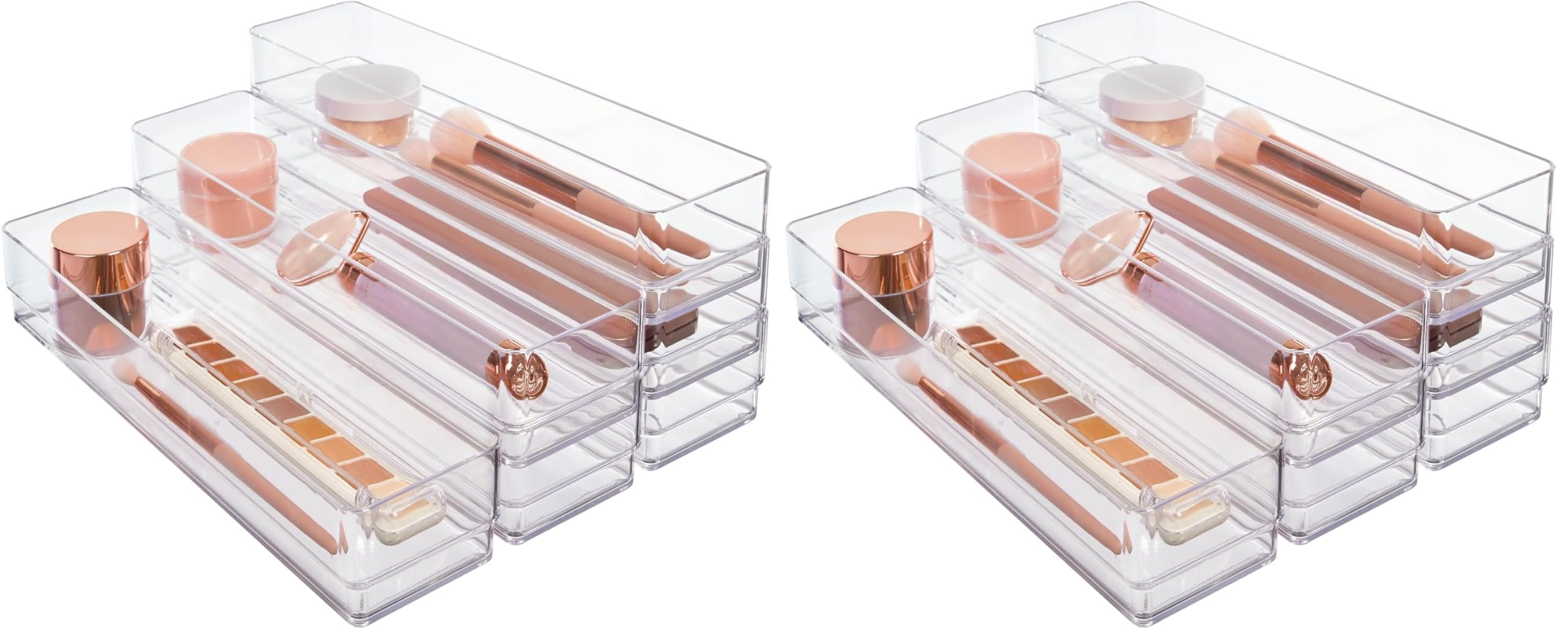 STORi SimpleSort 6-Piece Stackable Clear Drawer Organizer Set | 12" x 3" x 2" Rectangle Trays | Narrow Makeup Vanity Storage Bins and Office Desk Drawer Dividers | Made in USA (Pack of 2)