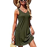 Annebouti Womens 2026 Summer Beach Cover Up Sundresses with Pockets Sleeveless Casual Mini Tank Dress