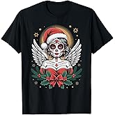 Christmas Sugar Skull Art Woman Santa Hat Festive Design T-Shirt