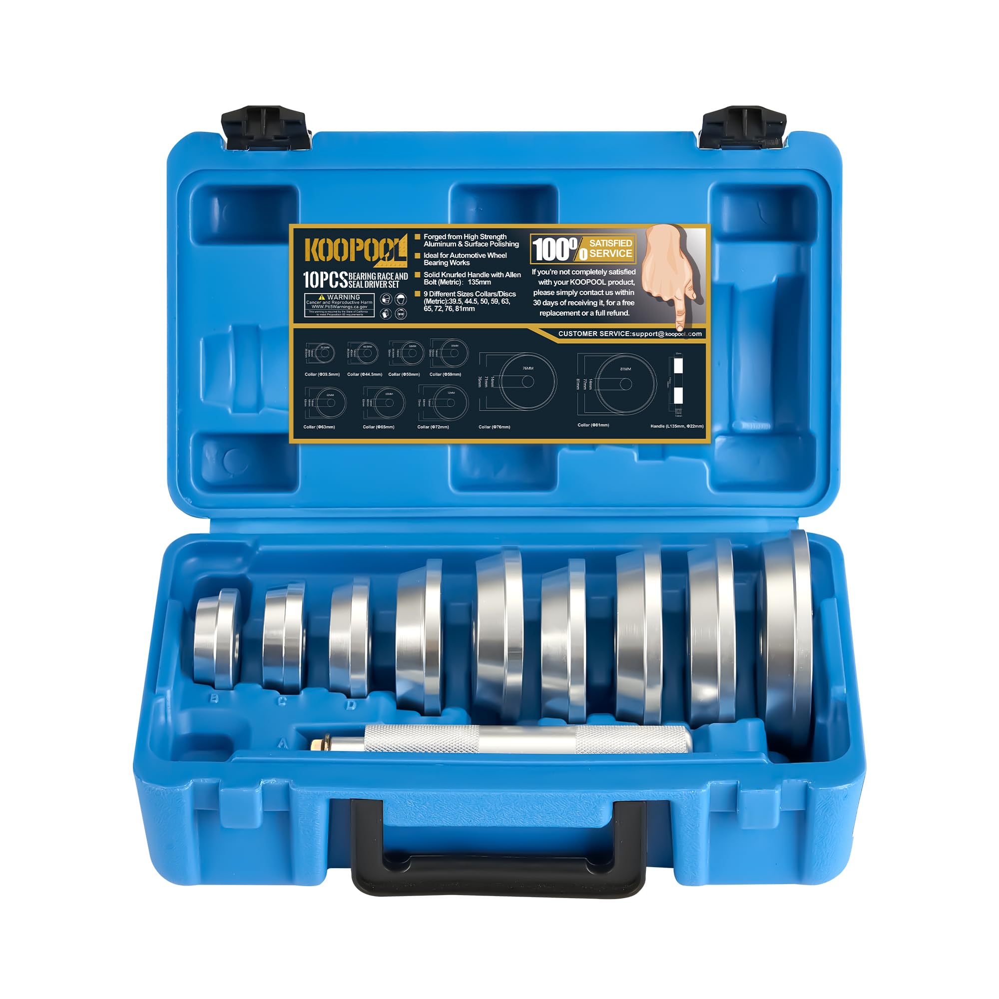 Photo 1 of KOOPOOL 10-Pieces Wheel Bearing Press Kit: Includes Seal Driver, 9 Bearing Adapters, and Seal Installer for Efficient Bearing Installation, Universal Bearing Race and Seal Bushing Driver Install Set