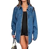 Tankaneo Womens Oversized Denim Jackets Casual Zip up Spring Long Sleeve Jean Jacket with Pocket
