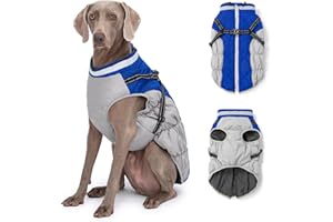 Abuandi Dog Winter Coat with Harness, Dog Jacket, Dog Clothes with Zipper on Back, Waterproof Windproof Warm Vest, Reflective Cold Weather Coats, for Small Medium Large Dogs, Thick (Blue,L)