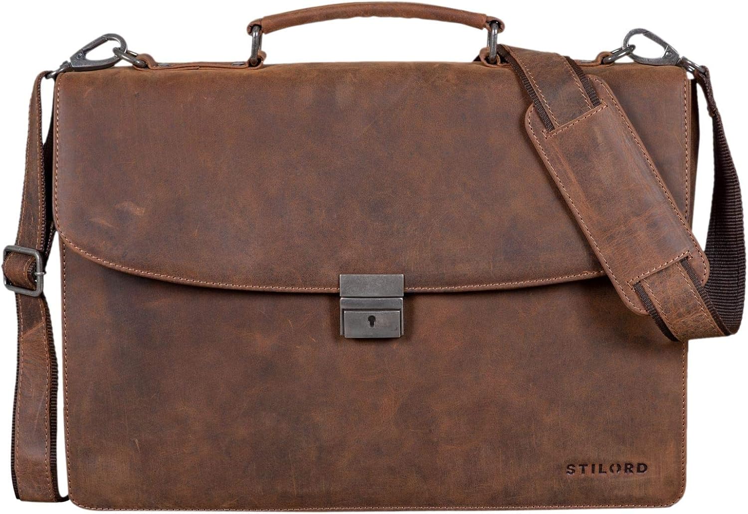 STILORD "Jonathan" Leather Briefcase Portfolio Men & Women Shoulder Bag Classic Design Business Work Bag Leather Black Colour:Missouri - Image 3