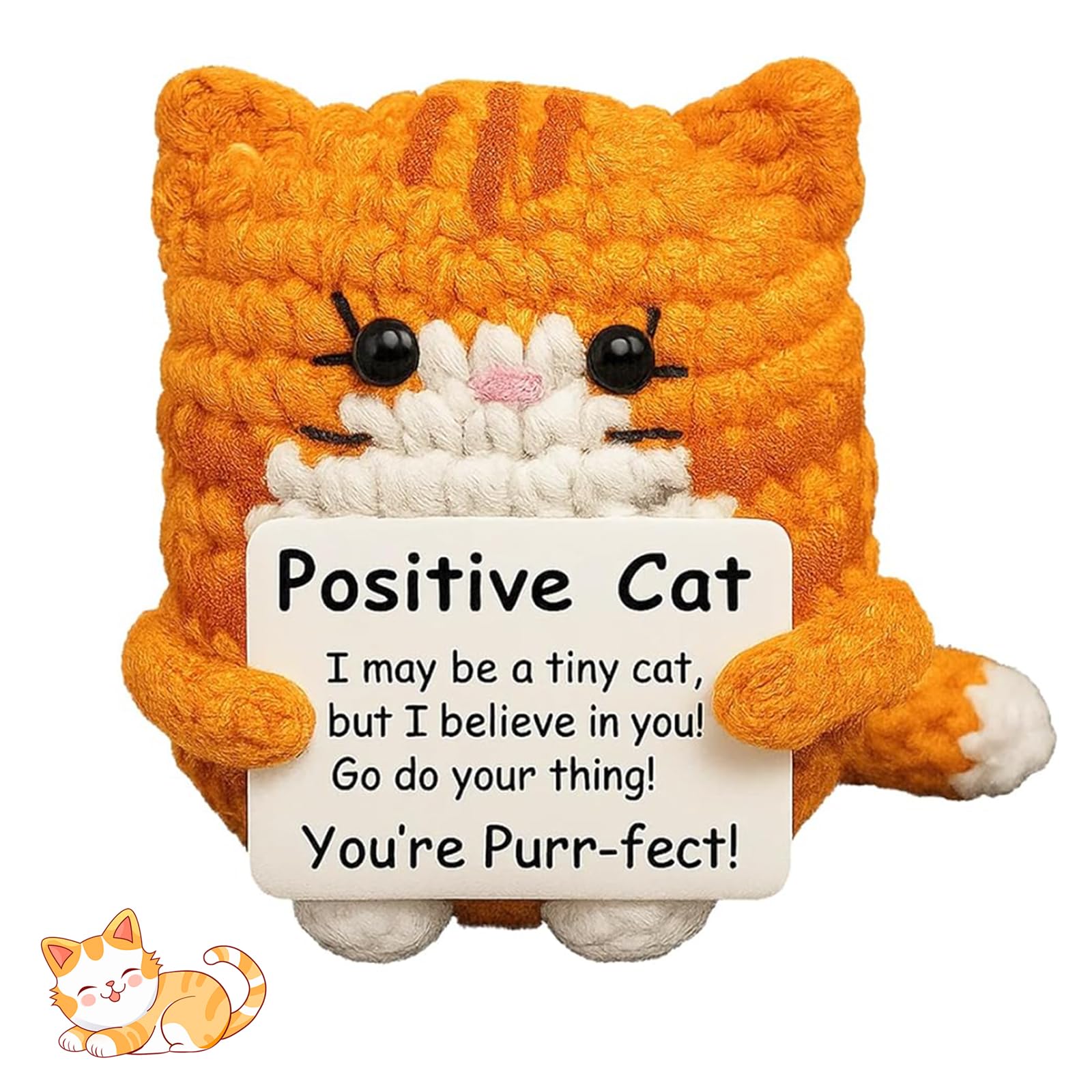 QhgPnt Positive Crochet Animals, Handmade Orange Cat Crochet Doll, Emotional Support Gift for Cat Lovers, Home Office Decor, Compact Size 8x5cm, Soft Cotton Yarn