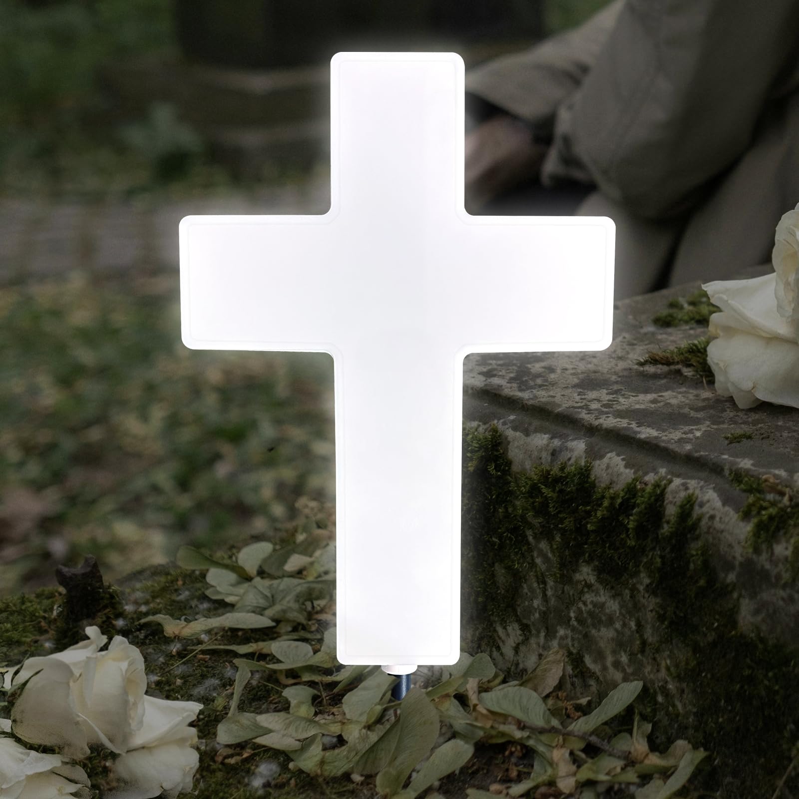 Photo 1 of Solar Cross Light White Grave LED Light Garden Decorations Lamp Memorial Cross Marker Heartfelt Cemetery Remembrance Sympathy Sign for Loss of Loved One Outdoor Yard Patio