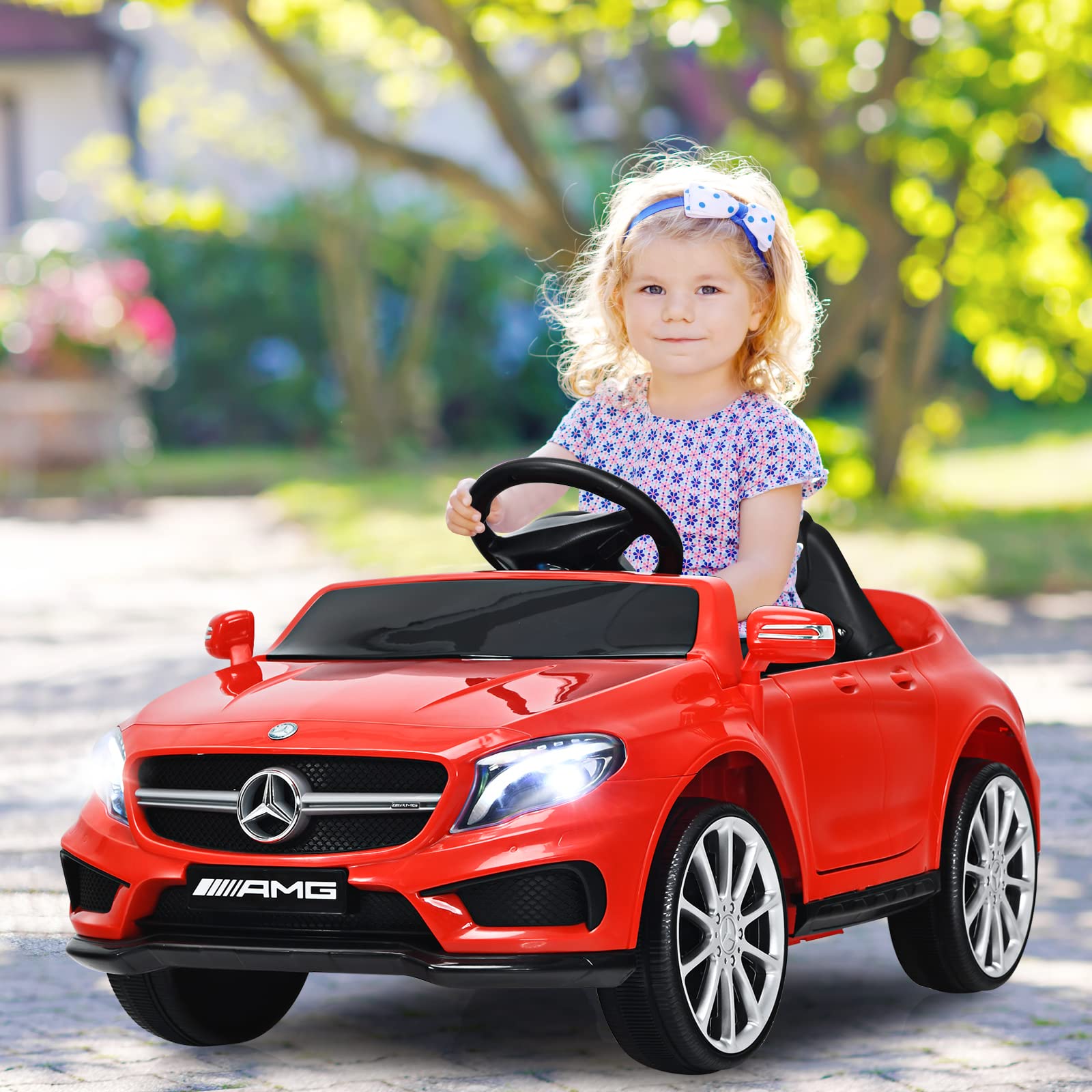 OLAKIDS Kids Ride On Car with Remote Control, 12V Licensed Mercedes Benz GLA45 Electric Vehicle for Toddlers, Battery Powered Toy with Music, USB, MP3, 2 Speeds, Wheels Suspension, LED Lights (Red)