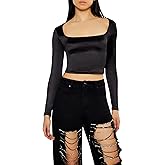 Forever 21 Womens Satin Square-Cut Crop Top