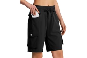 HUGUT Women's 9" Hiking Cargo Shorts Quick Dry Lightweight Summer Shorts for Camping Travel Golf 6 Pockets