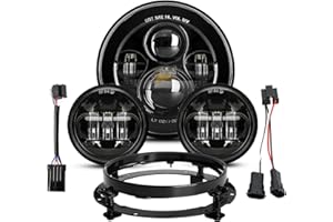LX-LIGHT Black 7'' LED Headlight+4.5'' Passing Fog Lamps+7'' Mounting Bracket Compatible with Touring Road King Ultra Classic