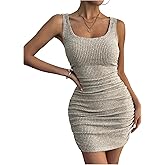 SOLY HUX Women's Ruched Bodycon Dress Scoop Neck Sleeveless Ribbed Knit Mini Elegant Casual Dresses