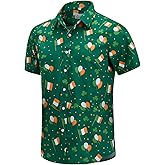 EUOW St. Patrick's Day Hawaiian Shirt for Men Irish Printed Casual Short Sleeve Button Down Beach Shirts
