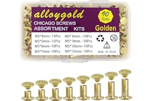 ALLOYGOLD Gold Chicago Screws Leather Rivets Assorted ，8 Sizes of Screw Rivets Chicago Screws for Decorate and Repair Leather Craft Belt Bag Shoes Purse Bookbinding (M5*4,5,6,7,8,9,10,12)