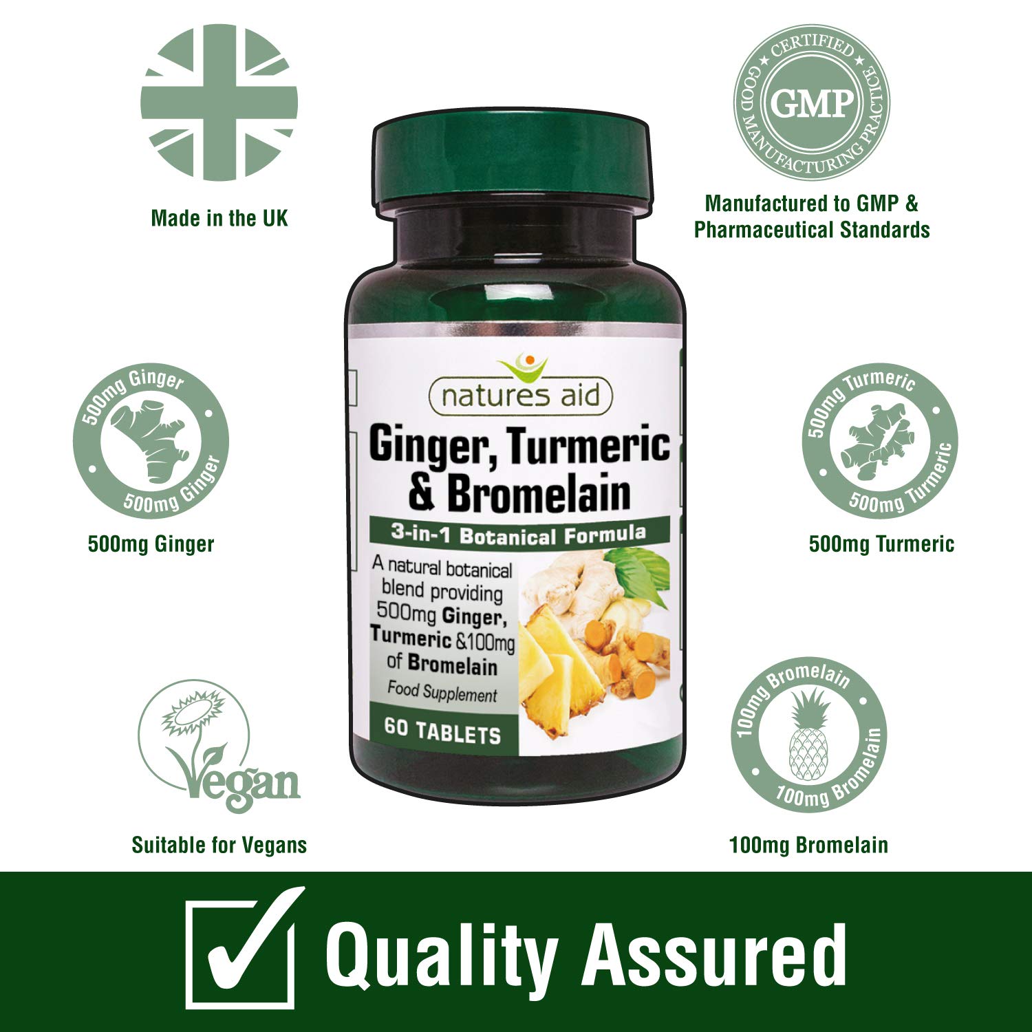 Natures Aid Ginger Turmeric and Bromelain, 3in1 Botanical Formula