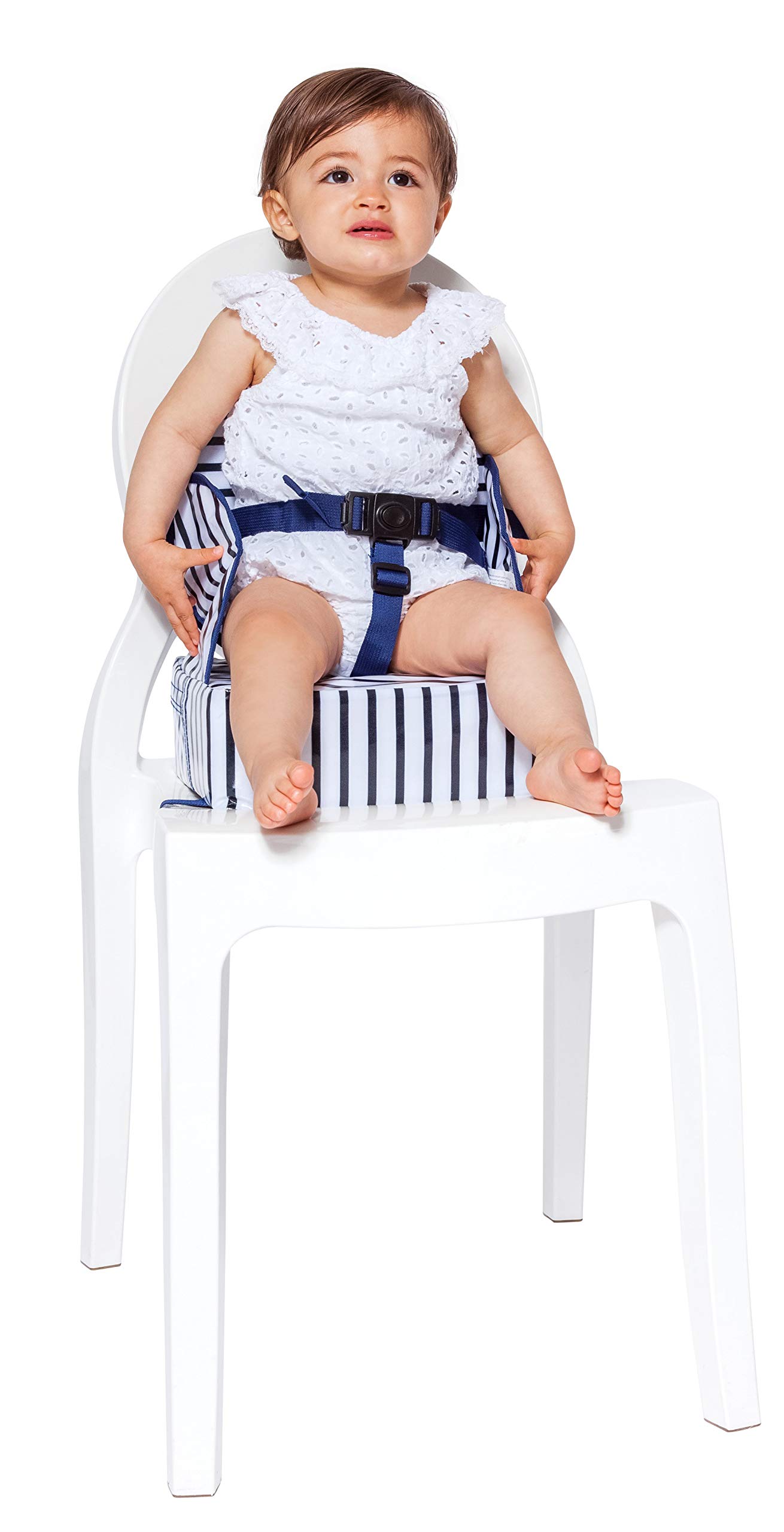 Baby-To-Love Easy Up, Portable Travel Booster Seat Dining Toddler, Boy & Girl (Blue Stripes)